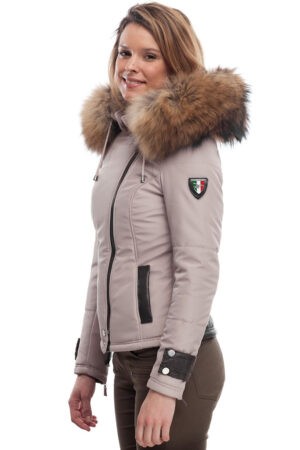 PUFFER FABRIC JACKET IN BEIGE WITH FUR