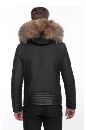PUFFER JACKET IN BLACK LEATHER WITH FUR