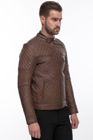 MEN’S LEATHER JACKET QUILT IN COFFEE BROWN