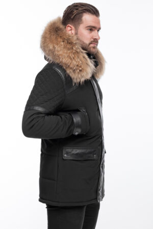 PUFFER BLACK JACKET WITH FUR