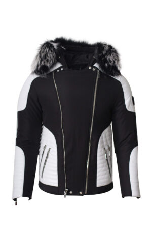 Puffer Jacket in White Leather with Fur