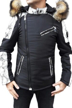 Puffer Jacket in Leather with Fur
